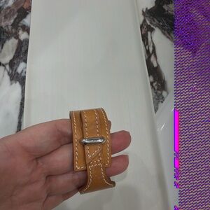 Hermes Tan Leather Bracelet with Silver Accent